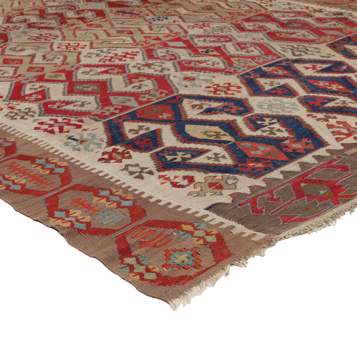 Brown Multicolored Vintage Wool Kilim Rug - 6'1" x 13'