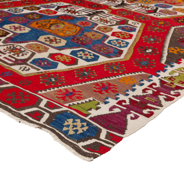 Red Vintage Wool Kilim Rug - 5'6" x 12'2"