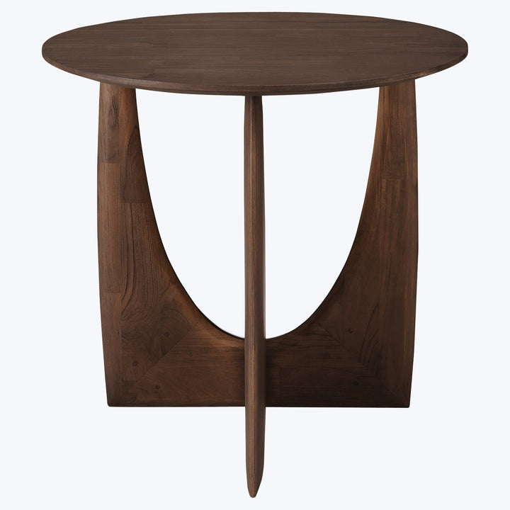 Round wooden table with unique Y-shaped base design, modern style.