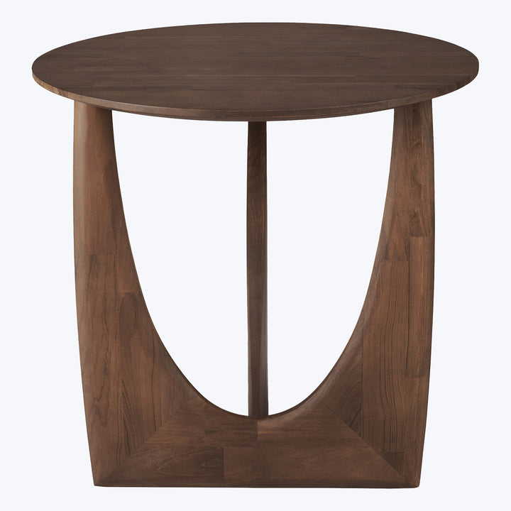 Modern round wooden table with Y-shaped base and dark finish