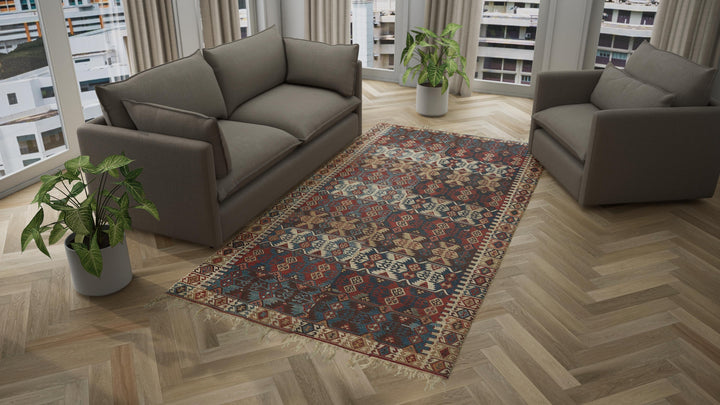 Multicolored Vintage Flatweave Wool Kilim - 5'9" x 12'