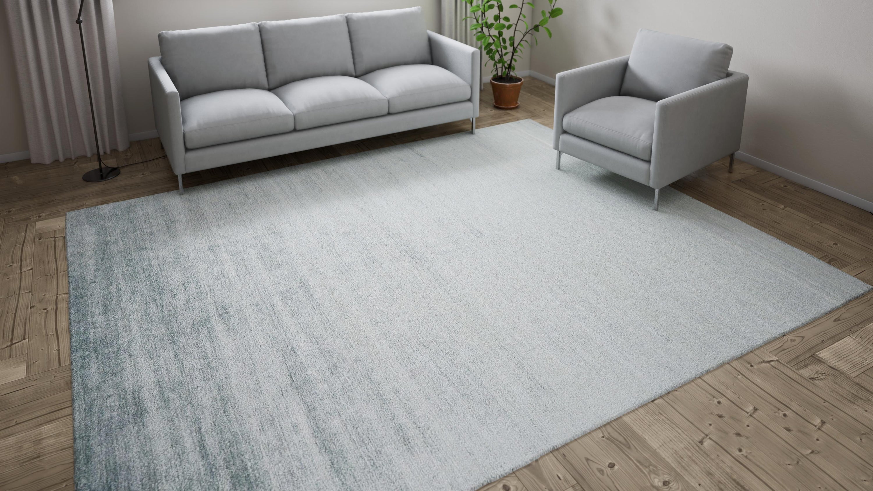 Blue Textured Silk Cotton Blend Rug - 9'1" x 11'1"