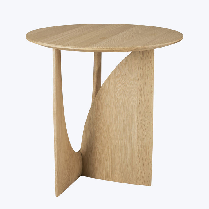 Modern wooden side table with elegant V-shaped base design.
