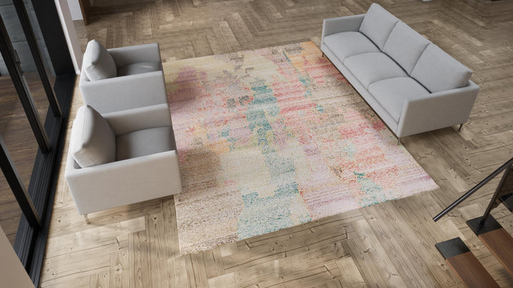 Multicolored Transitional Silk Rug - 8'9" x 11'11"