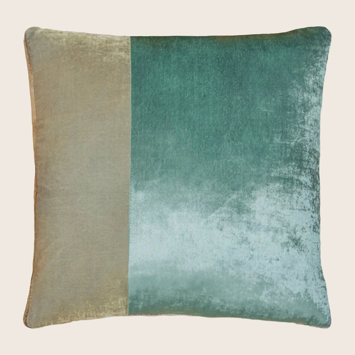 Colorblock Velvet Pillow, Gold + Beige