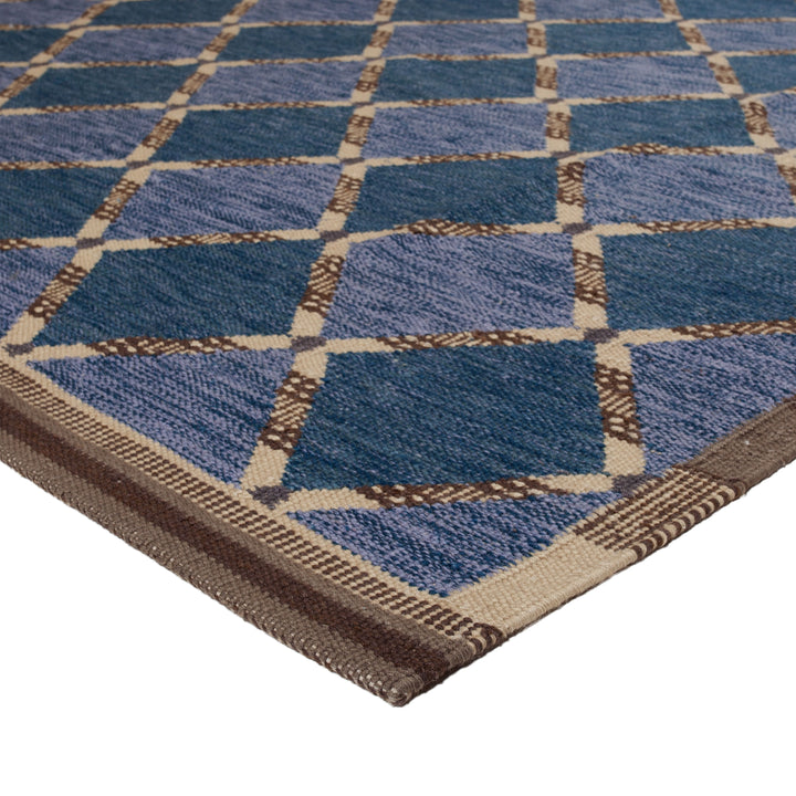 Blue Flatweave Wool Cotton Blend Rug - 8'2" x 9'10"