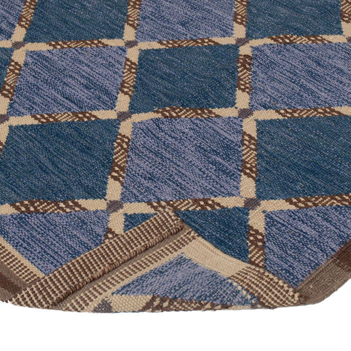 Blue Flatweave Wool Cotton Blend Rug - 8'2" x 9'10"