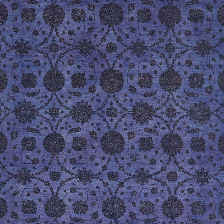 Rich blue fabric with intricate circular motifs, perfect for furnishings.