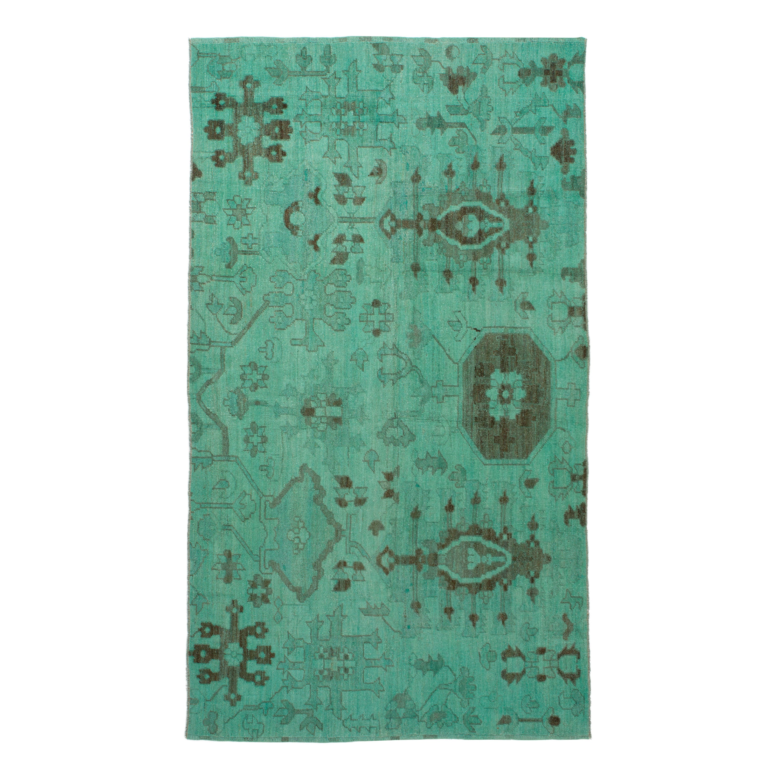 Green Overdyed Wool Rug - 6'10" x 12'8"