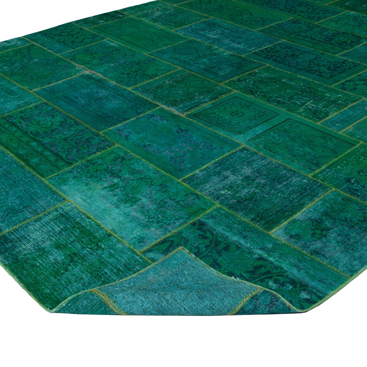 Green Patchwork Wool Rug - 9'11" x 12'2" Default Title