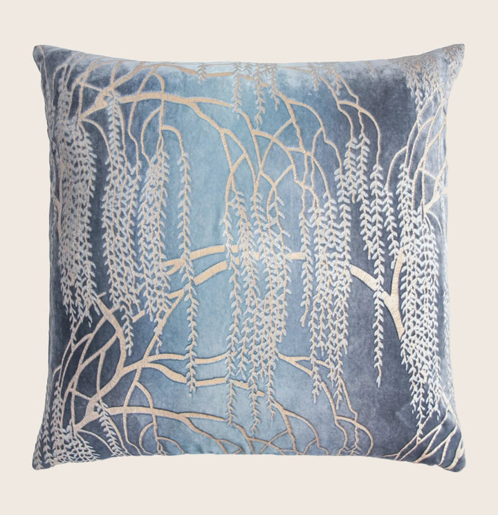 Metallic Willow Velvet Throw Pillow, Dusk