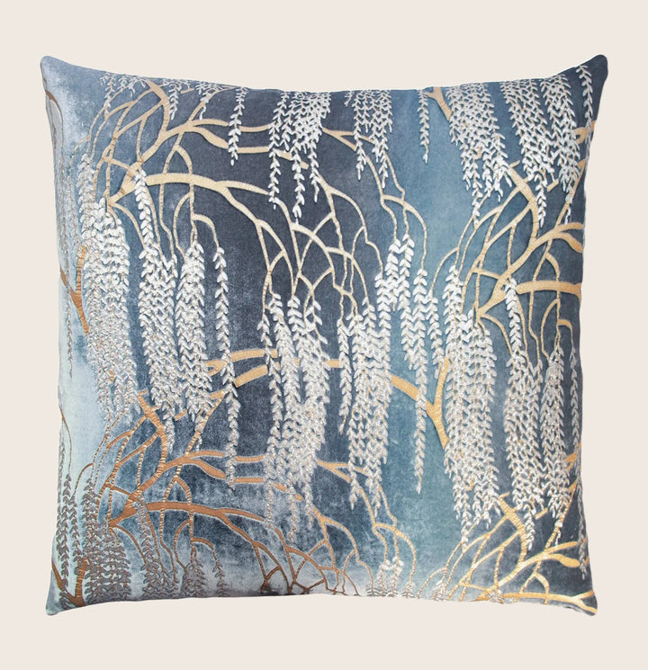 Metallic Willow Velvet Throw Pillow, Dusk