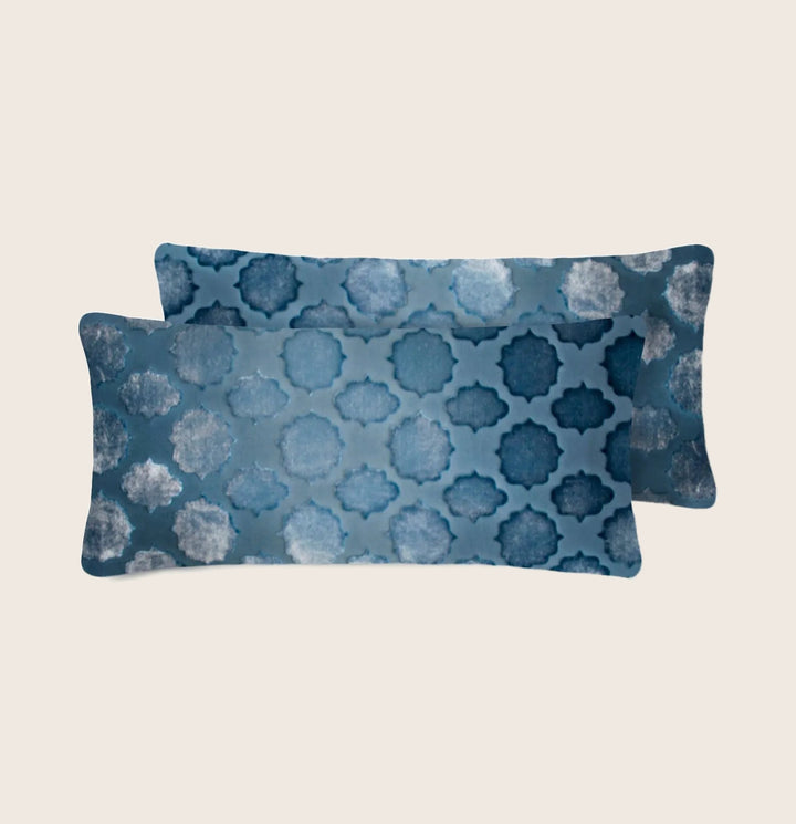 Set of 2 Mini Mod Fretwork Velvet Pillow, Denim