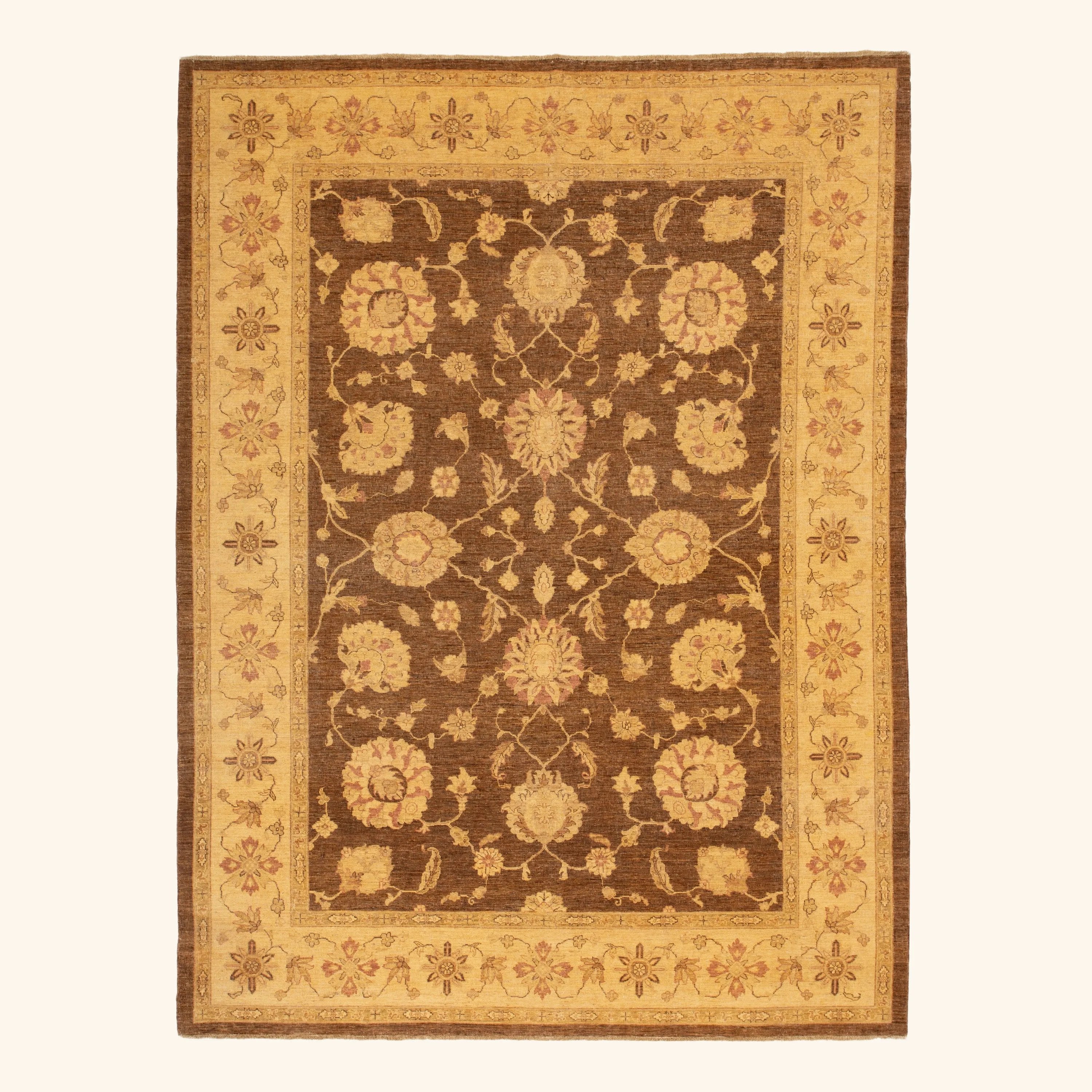 Brown Traditional Wool Rug - 9' x 11'8