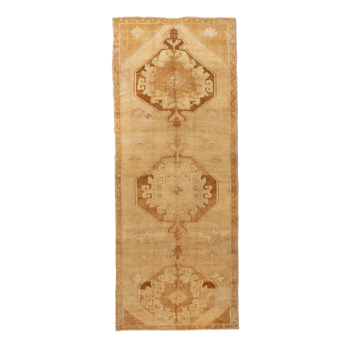 Beige Vintage Traditional Turkish Wool Rug - 6'2" x 17'2"
