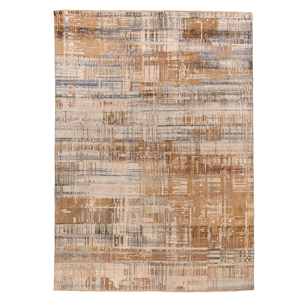 Brown Modern Wool Silk Blend Rug - 8'11" x 12'