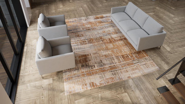Brown Alchemy Modern Wool Silk Blend Rug - 8'11" x 12'