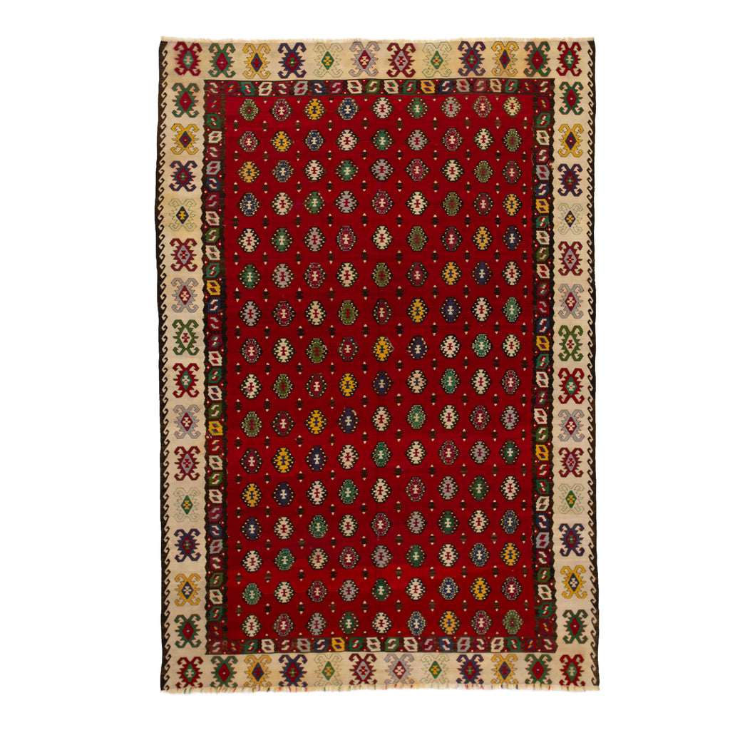 Red Vintage Flatweave Wool Turkish Kilim - 6'8" x 9'9"
