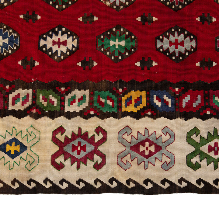 Red Vintage Flatweave Wool Turkish Kilim - 6'8" x 9'9"