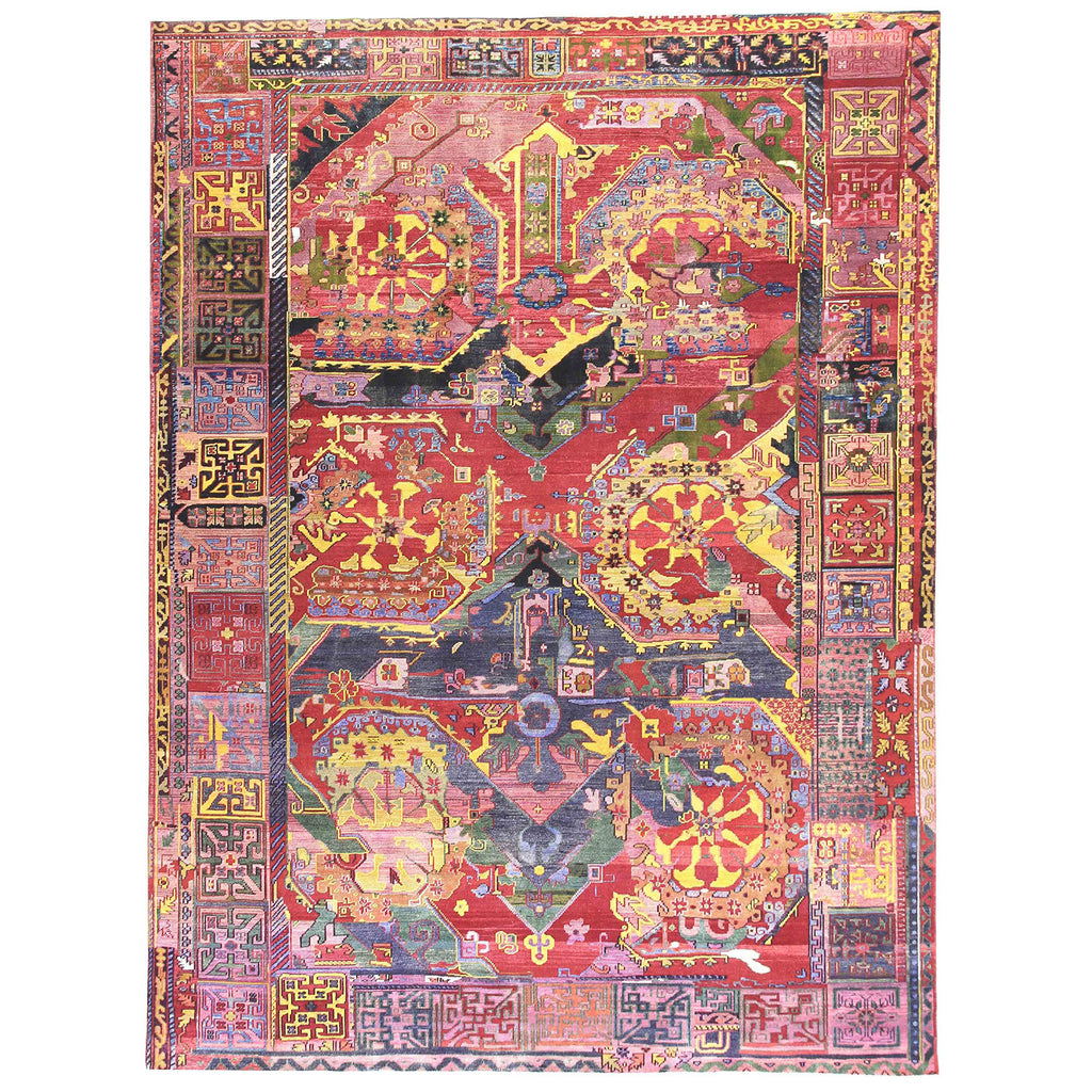 Pink and Red Transitional Wool Rug - 9' x 12'2"