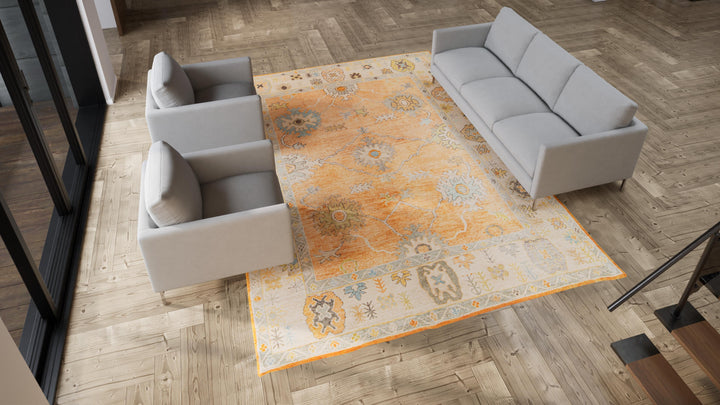 Orange Traditional Wool Rug - 8'10" x 12'2"