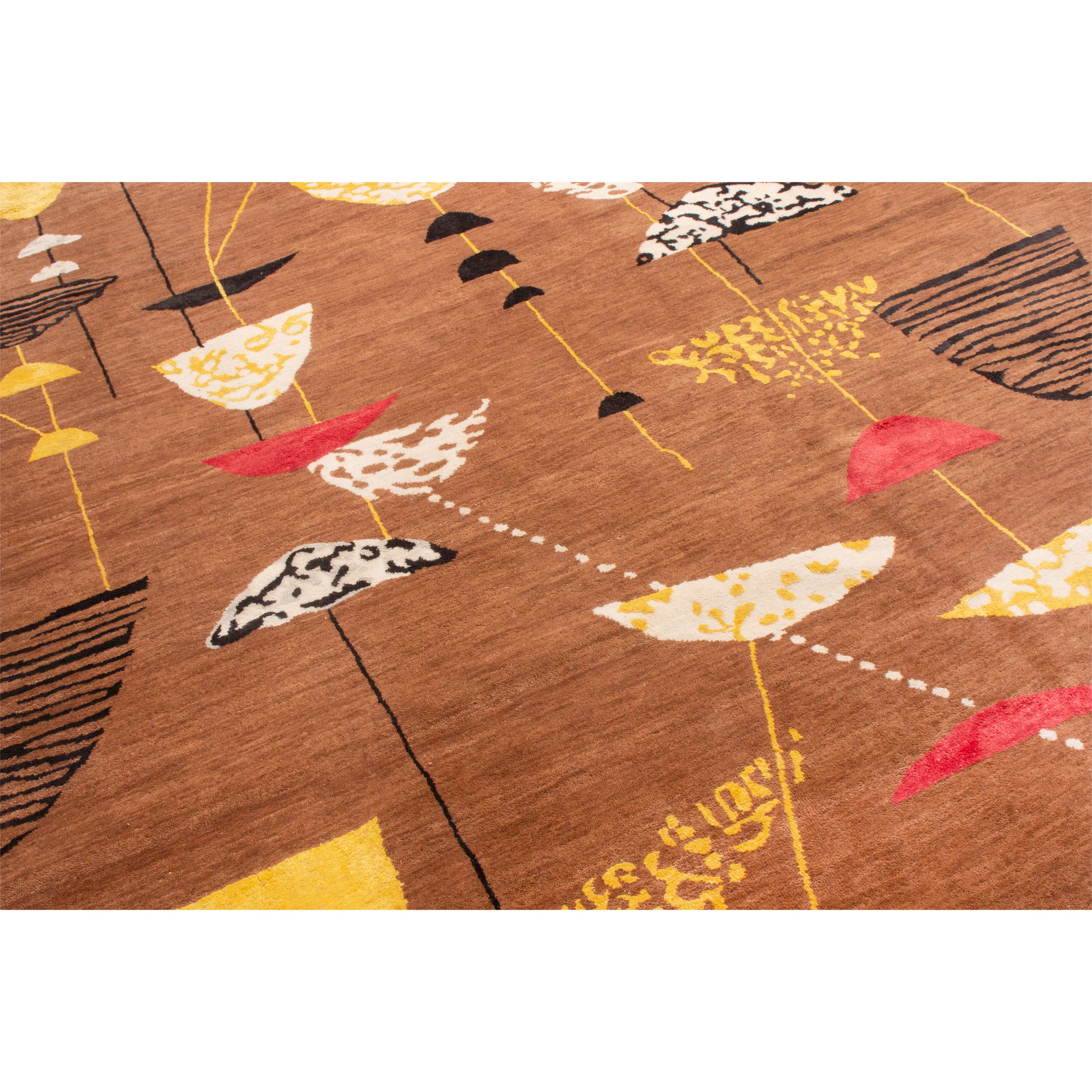 Brown Contemporary Wool Rug - 9'11" x 13'11"