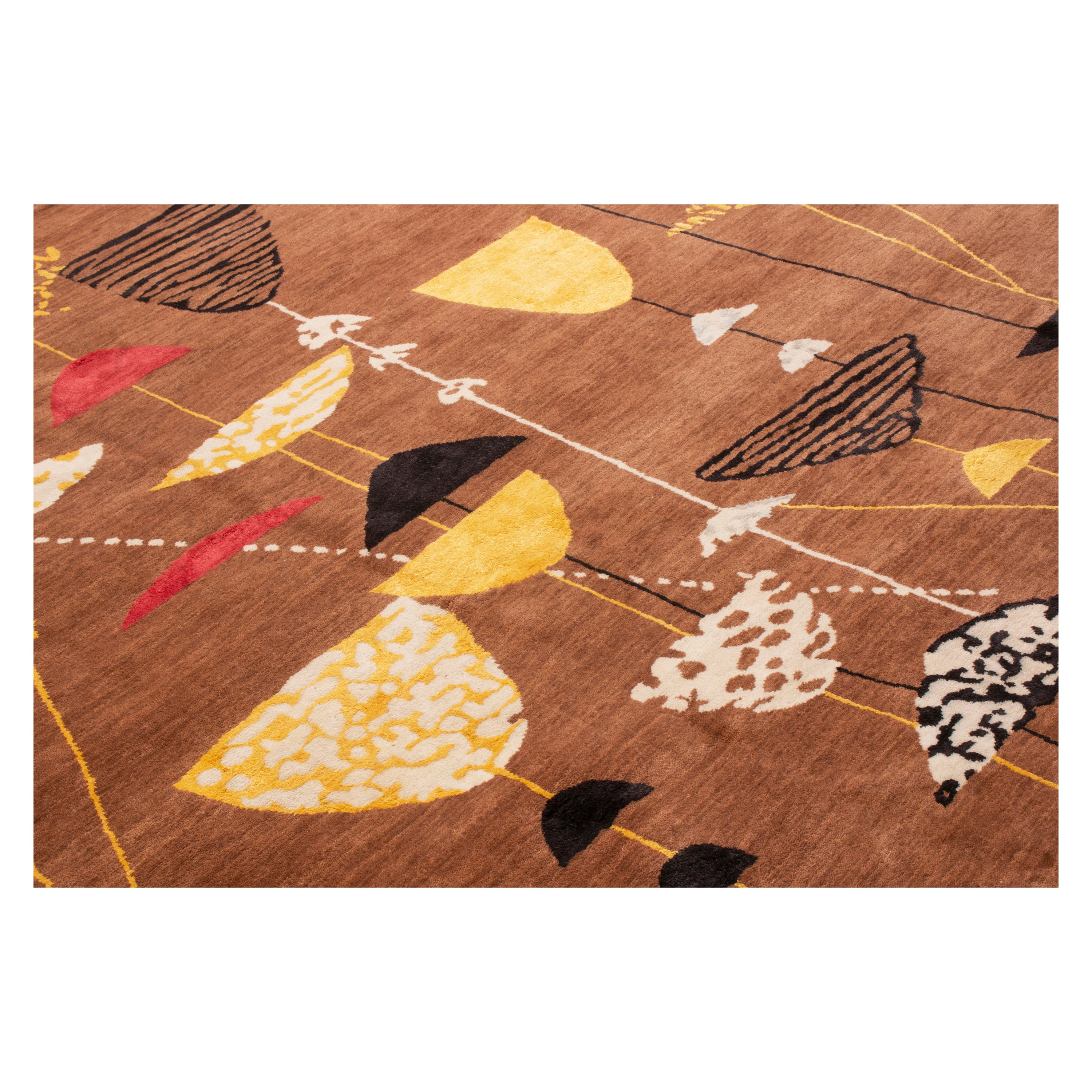 Brown Contemporary Wool Rug - 9'11" x 13'11"