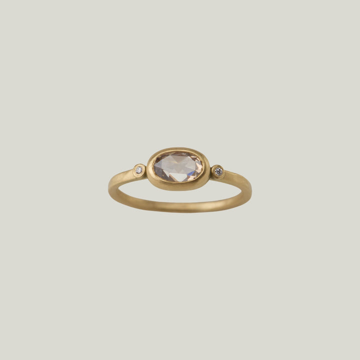 18K Yellow Gold Oval Champagne Diamond Ring
