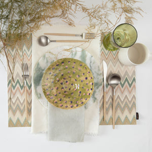 Two fabric pieces with floral and chevron patterns, vintage style. - hover