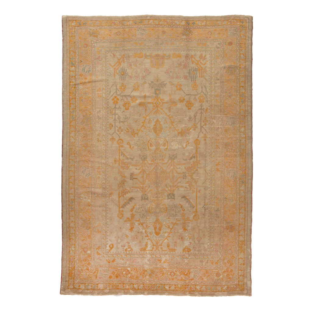 Beige Vintage Traditional Wool Oushak Rug - 8'2" x 11'7"