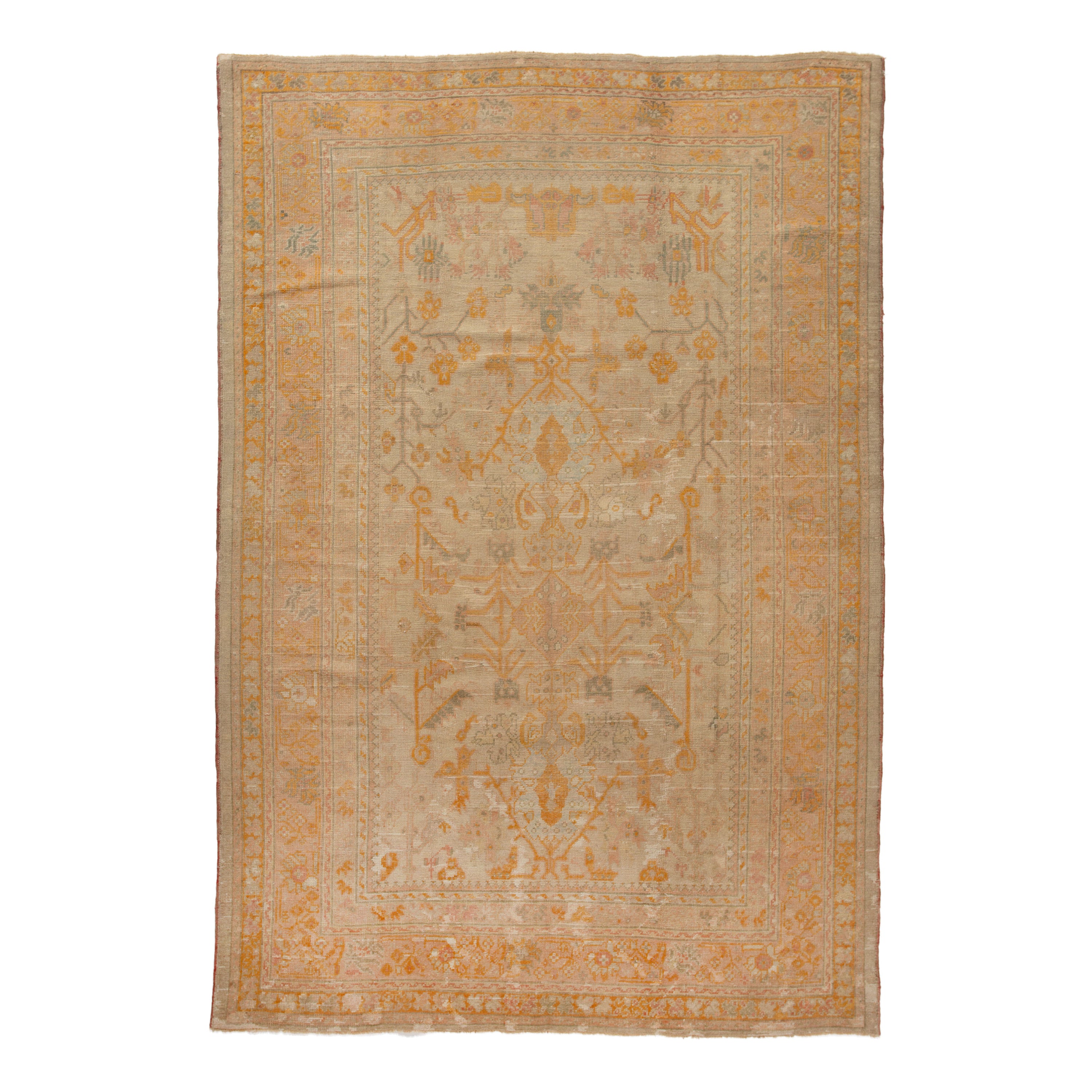 Beige Vintage Traditional Wool Oushak Rug - 8'2" x 11'7"