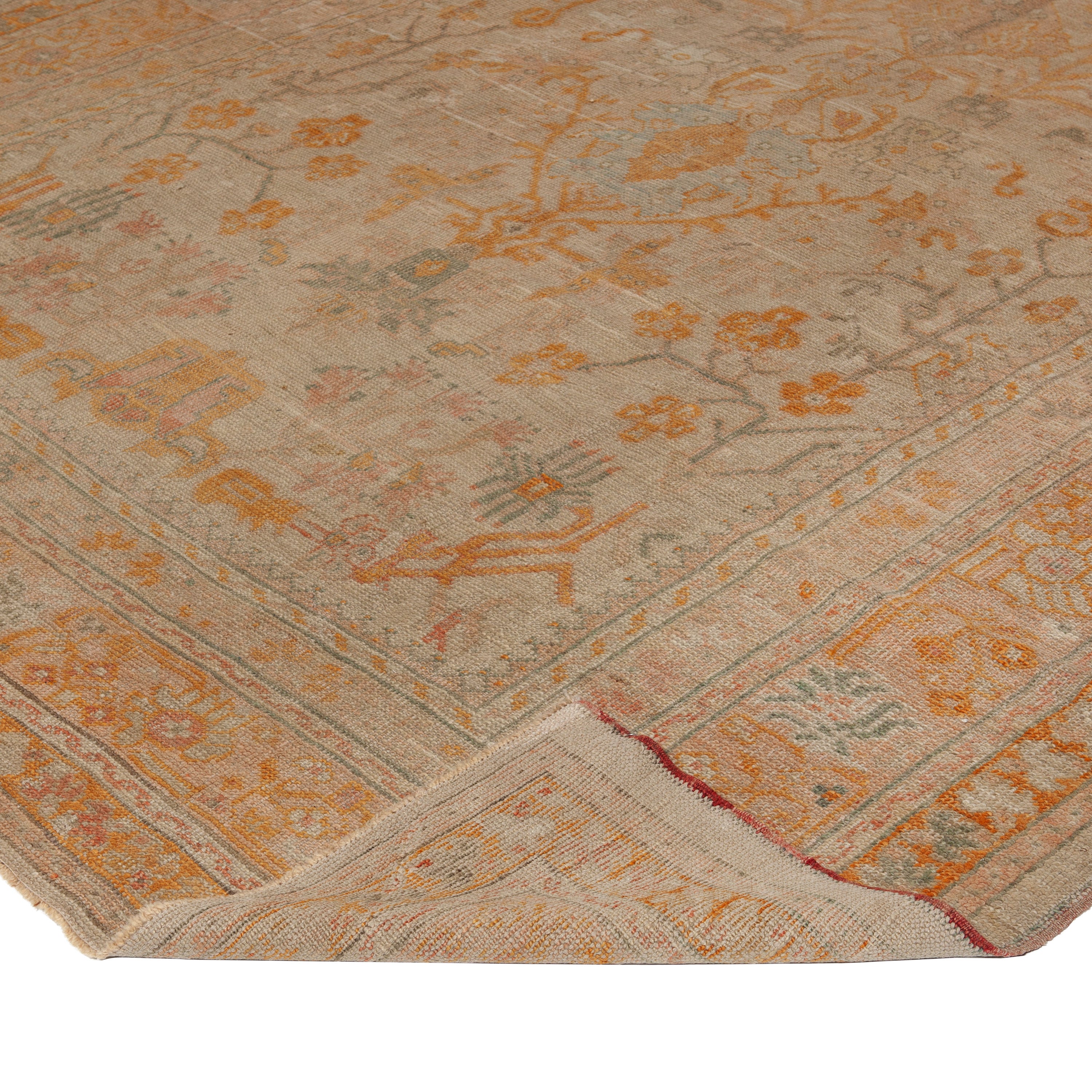 Beige Vintage Traditional Wool Oushak Rug - 8'2" x 11'7"