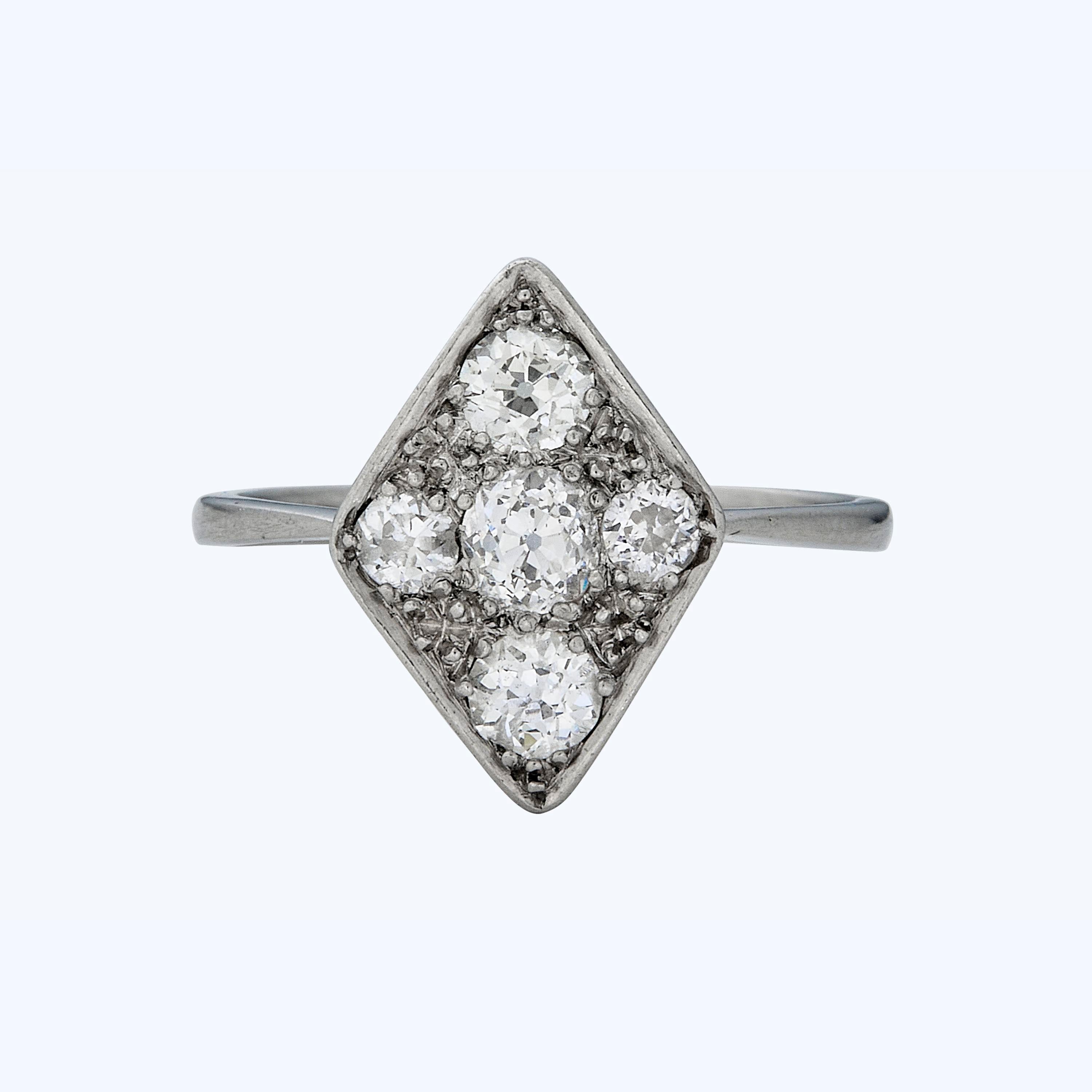 Platinum French Art Deco Diamond Ring 1