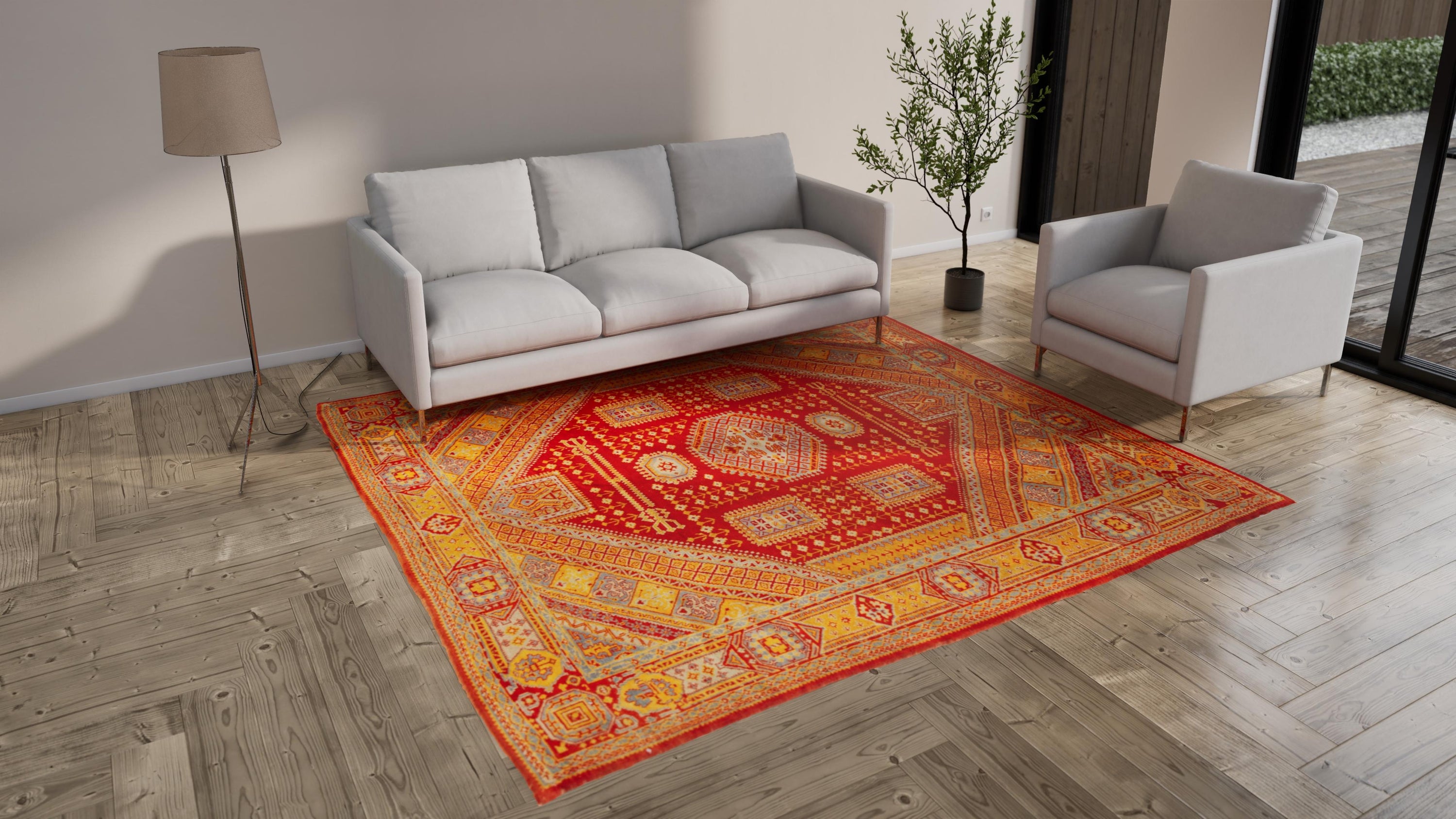 Orange Vintage Sivas Wool Rug - 8'4" x 9'