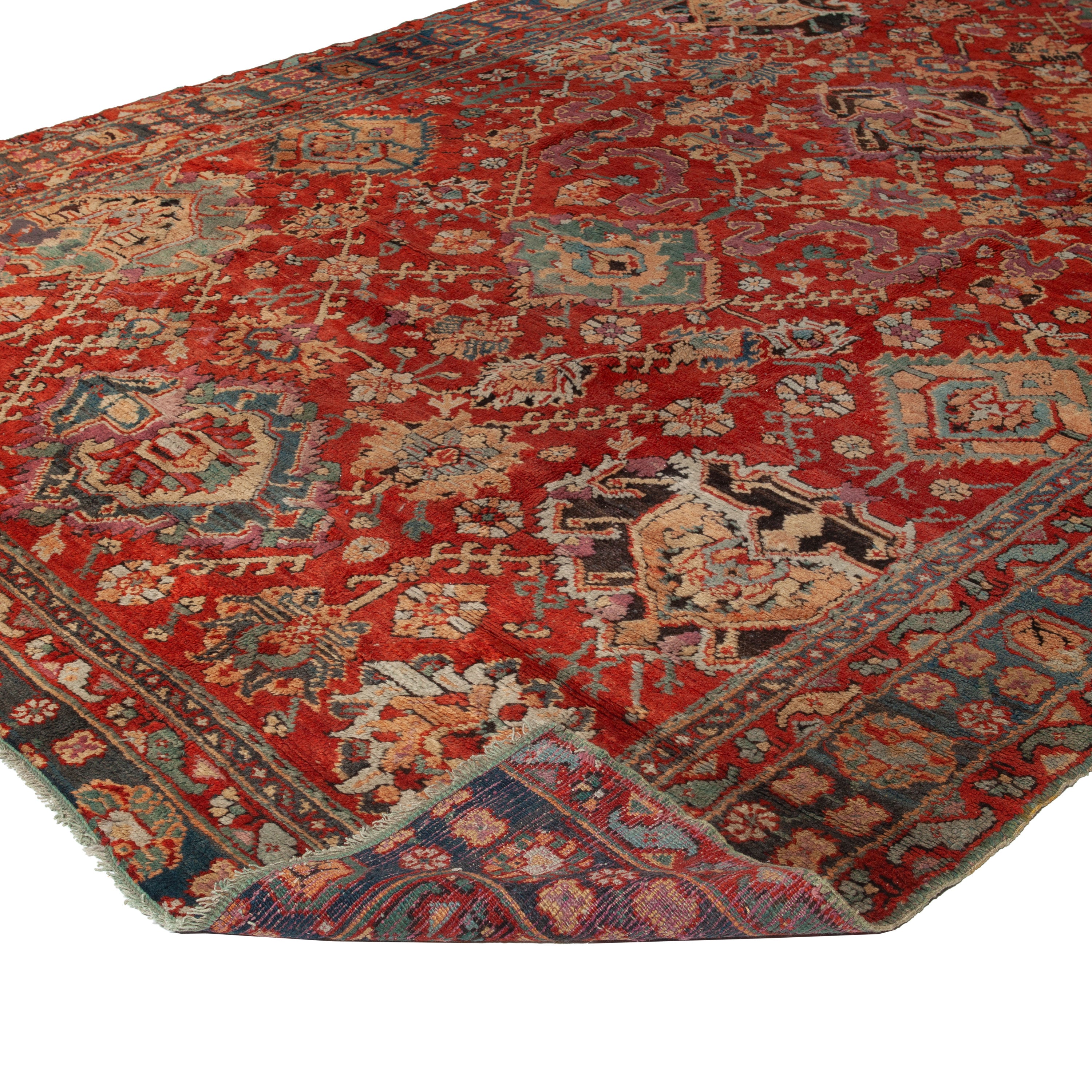 Red Vintage Traditional Wool Rug - 9'10" x 14'10"