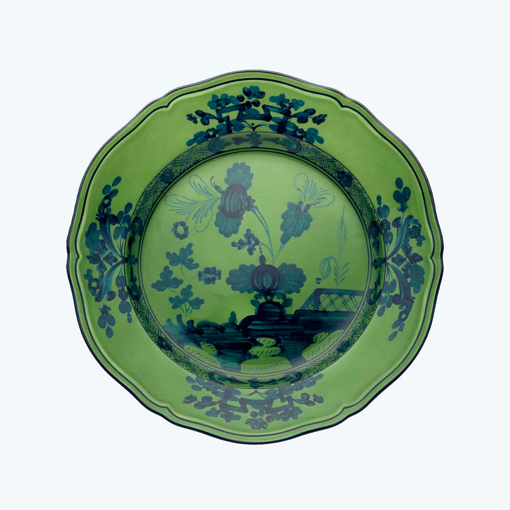 Decorative ceramic plate with traditional blue floral chinoiserie design.