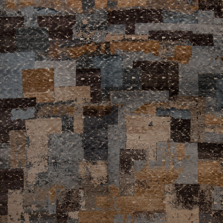 Abstract patchwork design with weathered rectangular blocks in various colors.