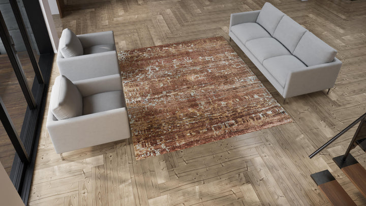 Brown Nu Vibrant Modern Tibetan Silk Rug - 8' x 9'11"