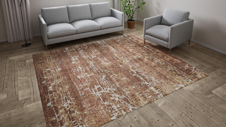 Brown Nu Vibrant Modern Tibetan Silk Rug - 8' x 9'11"