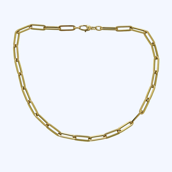 Italian Contemporary 18K Yellow Gold Large Paper Clip Chain Link Necklace 16"