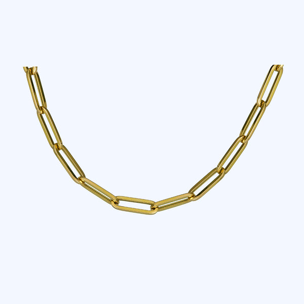 Italian Contemporary 18K Yellow Gold Large Paper Clip Chain Link Necklace 16"