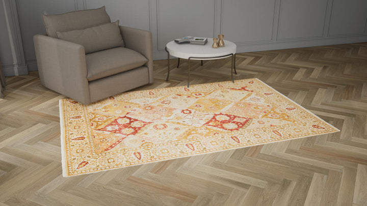 Gold Traditional Wool Rug - 6' x 9'1"