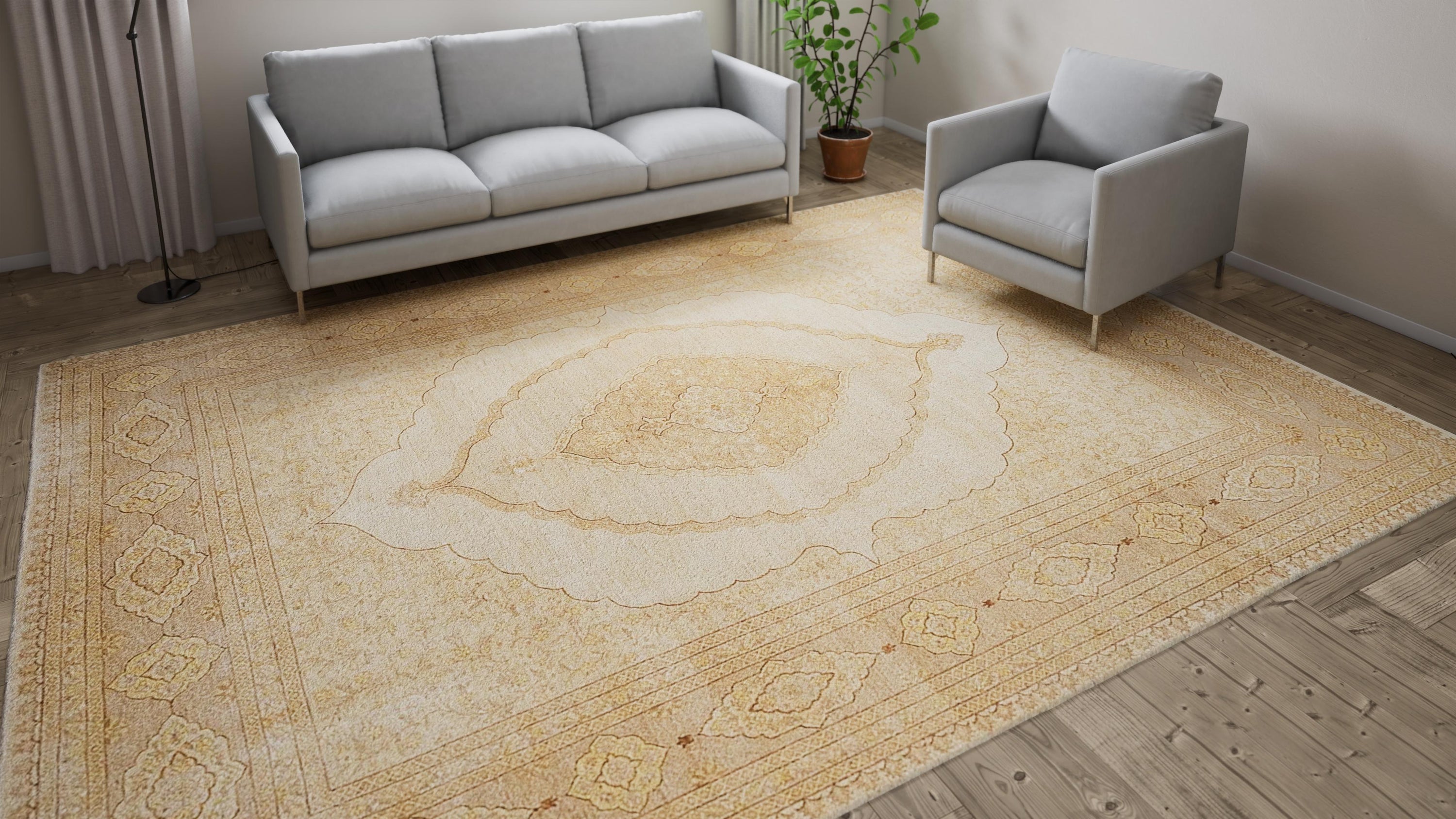 Beige Traditional Wool Rug - 9'3" x 12'6"