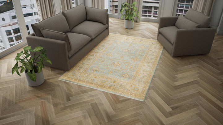 Blue Traditional Wool Rug - 6'1" x 9'4"