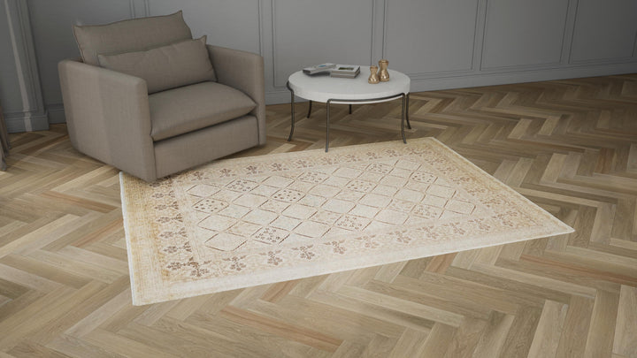 Beige Traditional Wool Rug - 6' x 8'3"