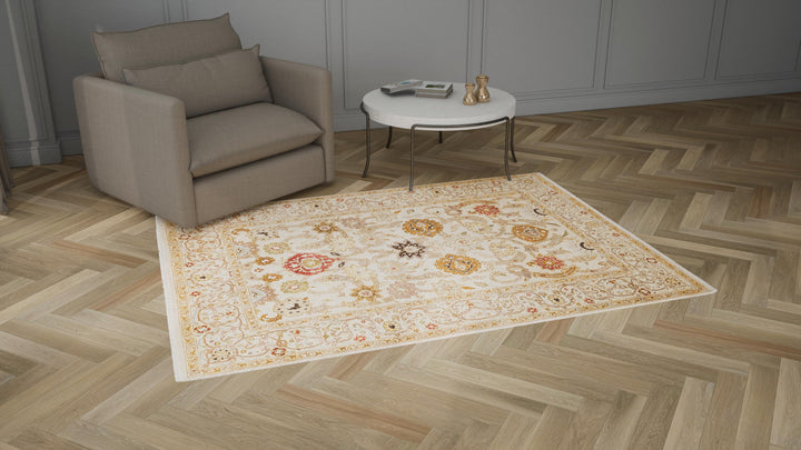 Beige Traditional Wool Rug - 6' x 8'10"