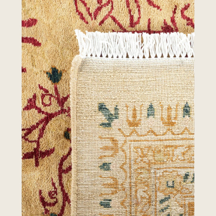 Close-up of two textile segments showcasing contrasting patterns and weaves.
