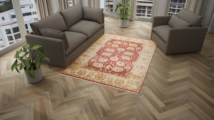 Red Traditional Wool Rug - 6'1" x 8'8"