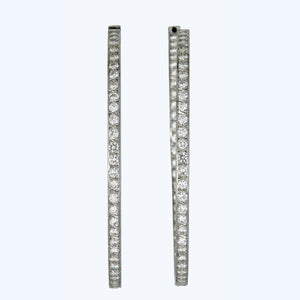 18K White Gold Diamond Hoop Earrings - hover