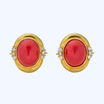 18K Yellow Gold, Coral And Diamond Earrings